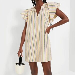 Tuckernuck POMANDER PLACE Rainbow Stripe Vivi mini Dress size large Yellow white